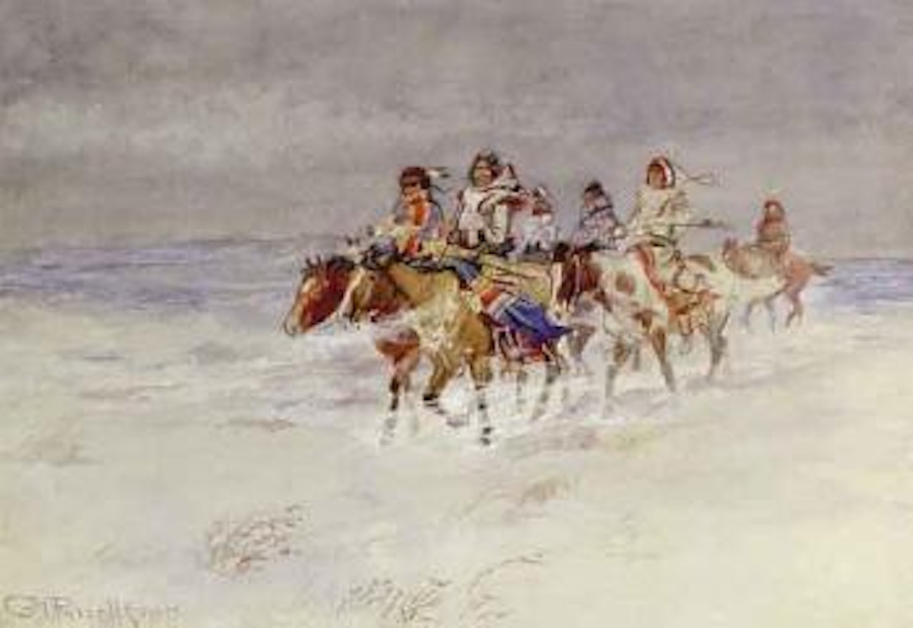 War party in winter by Charles M Russell