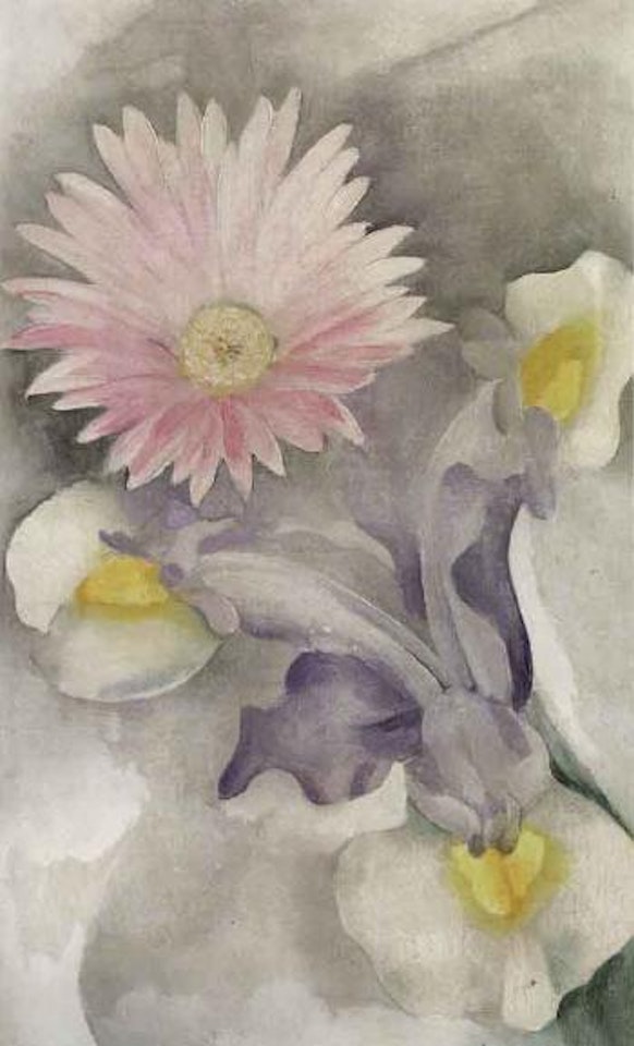 Pink and yellow flowers by Georgia O'Keeffe