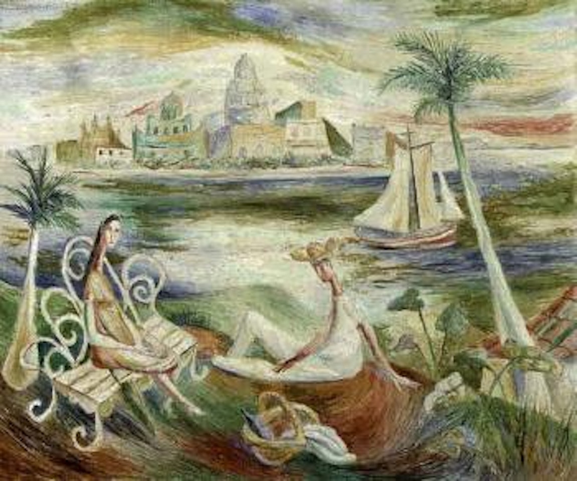 Pareja al borde del mar by Mario Carreno
