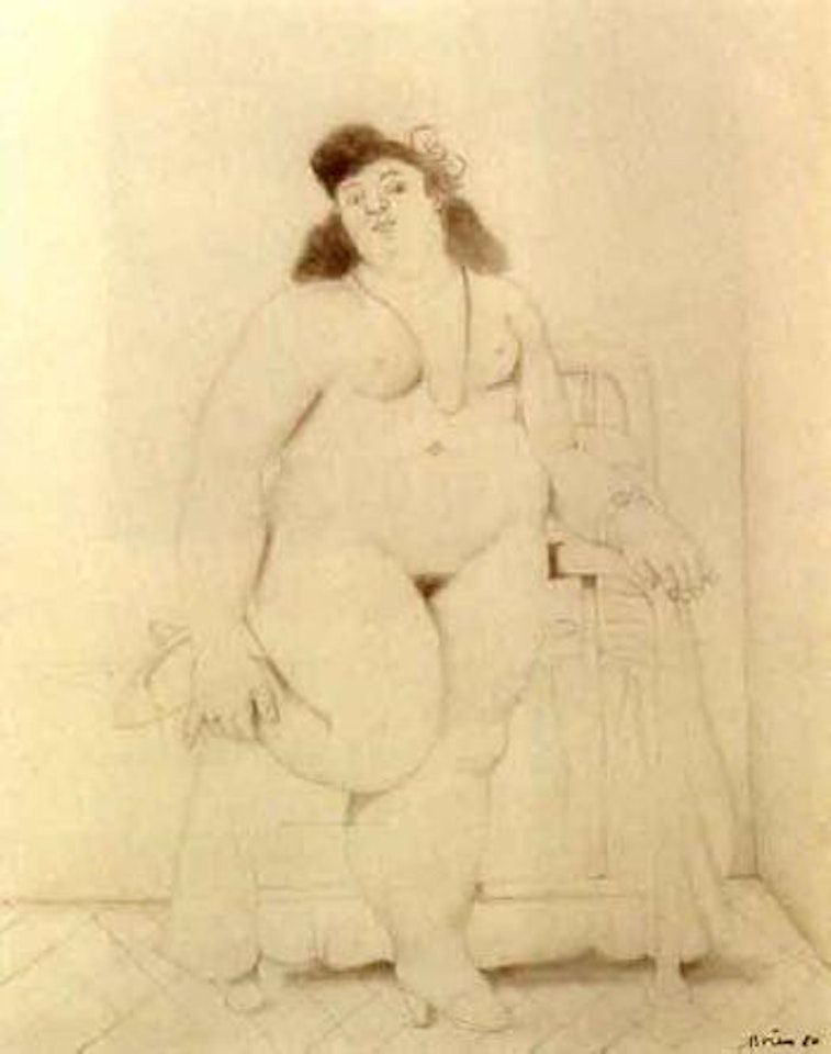 Mujer en dormitorio by Fernando Botero