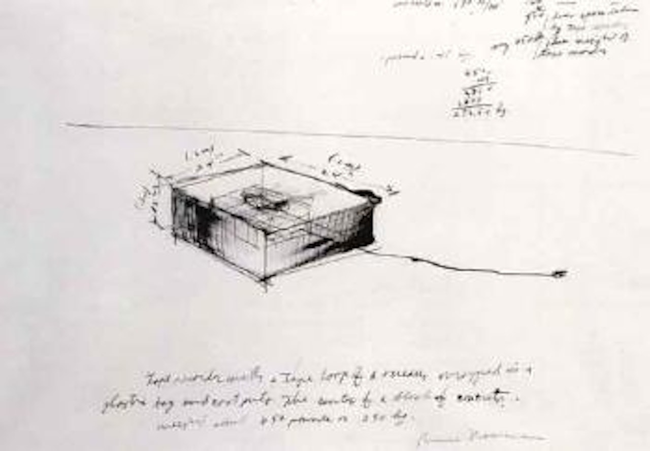 Drawing for concrete tape recorder piece by Bruce Nauman