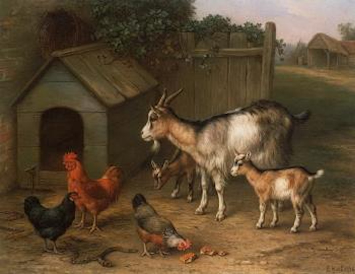 Chickens and goats by Edgar Hunt