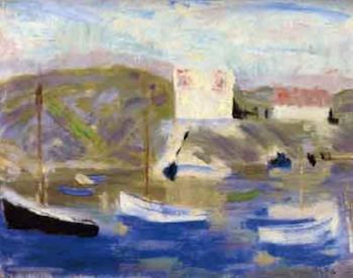 Coastal landscape with boats in bay by Ragnar Sandberg