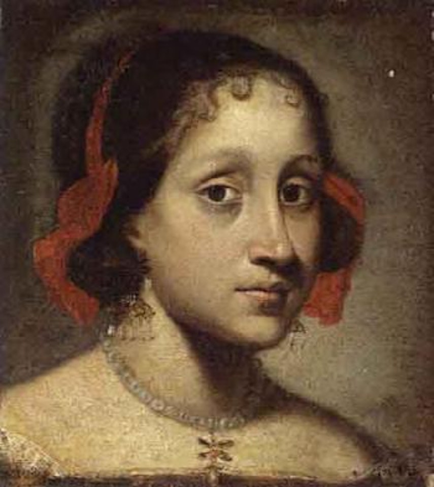 Head of young woman with red ribbon in her hair by Pier Francesco Cittadini