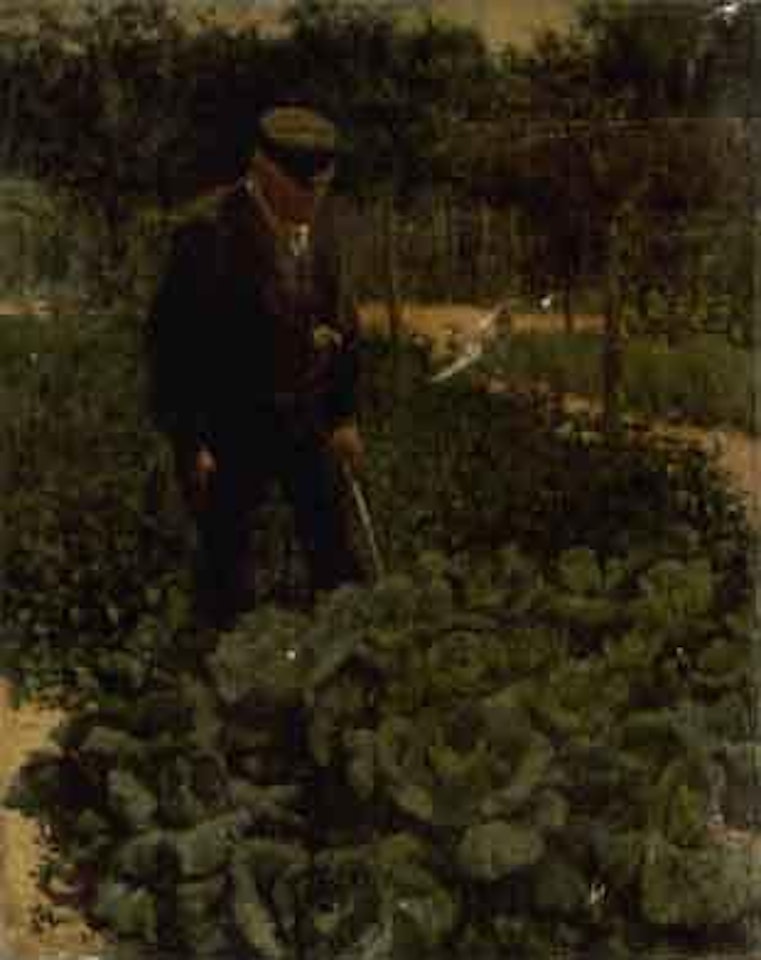Tending the cabbage garden by Russian School