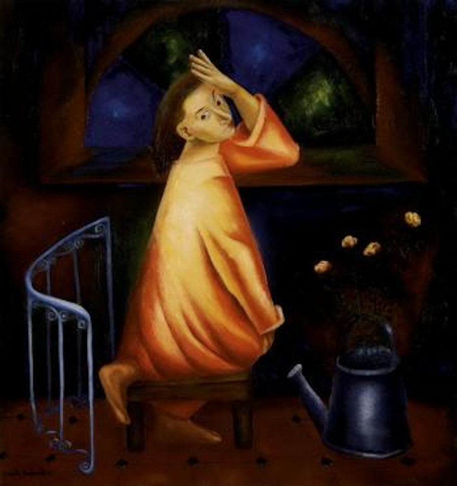 Girl in pink robe by Cundo Bermudez