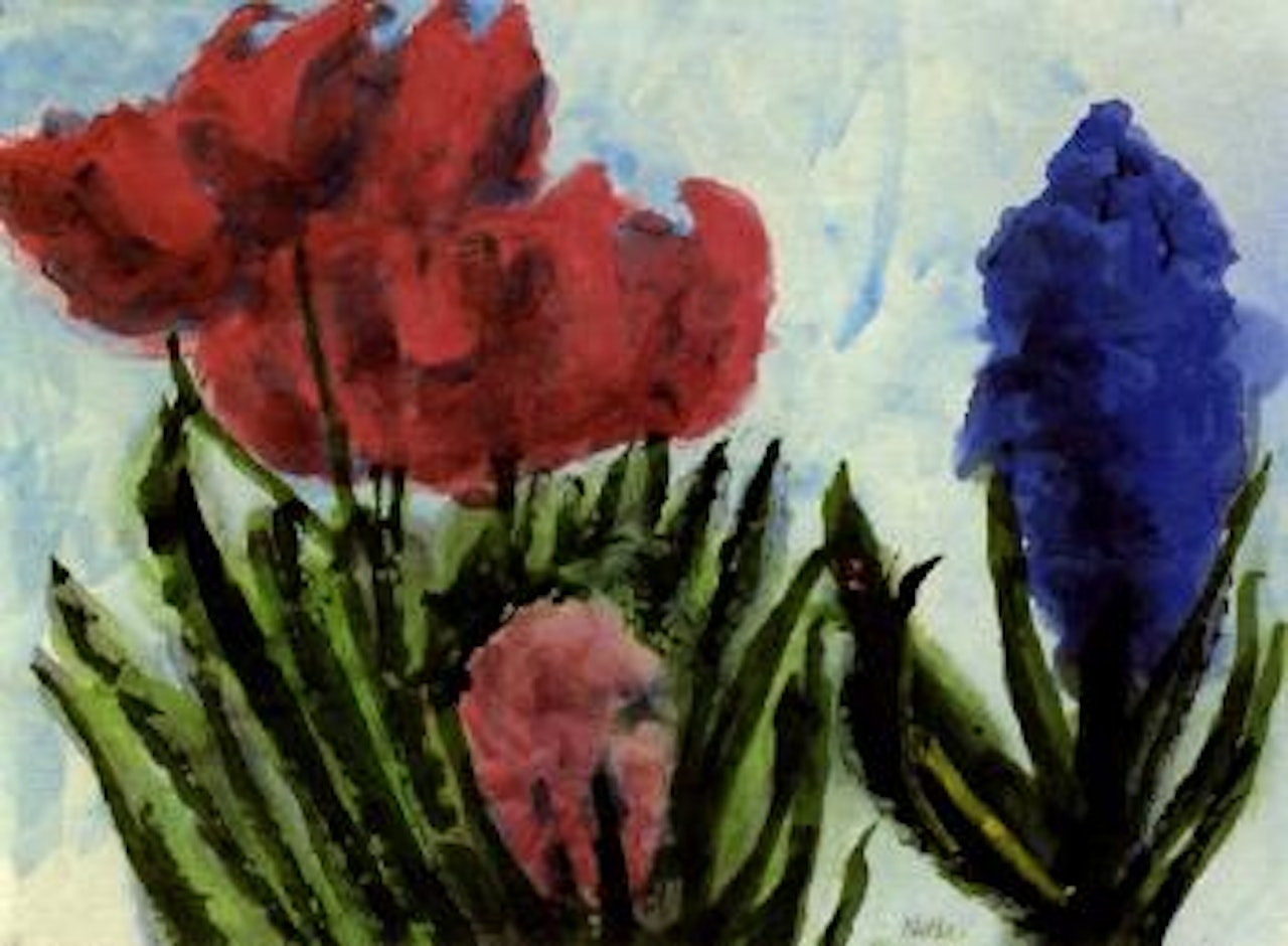 Red blossom and blue hyacinth by Emil Nolde