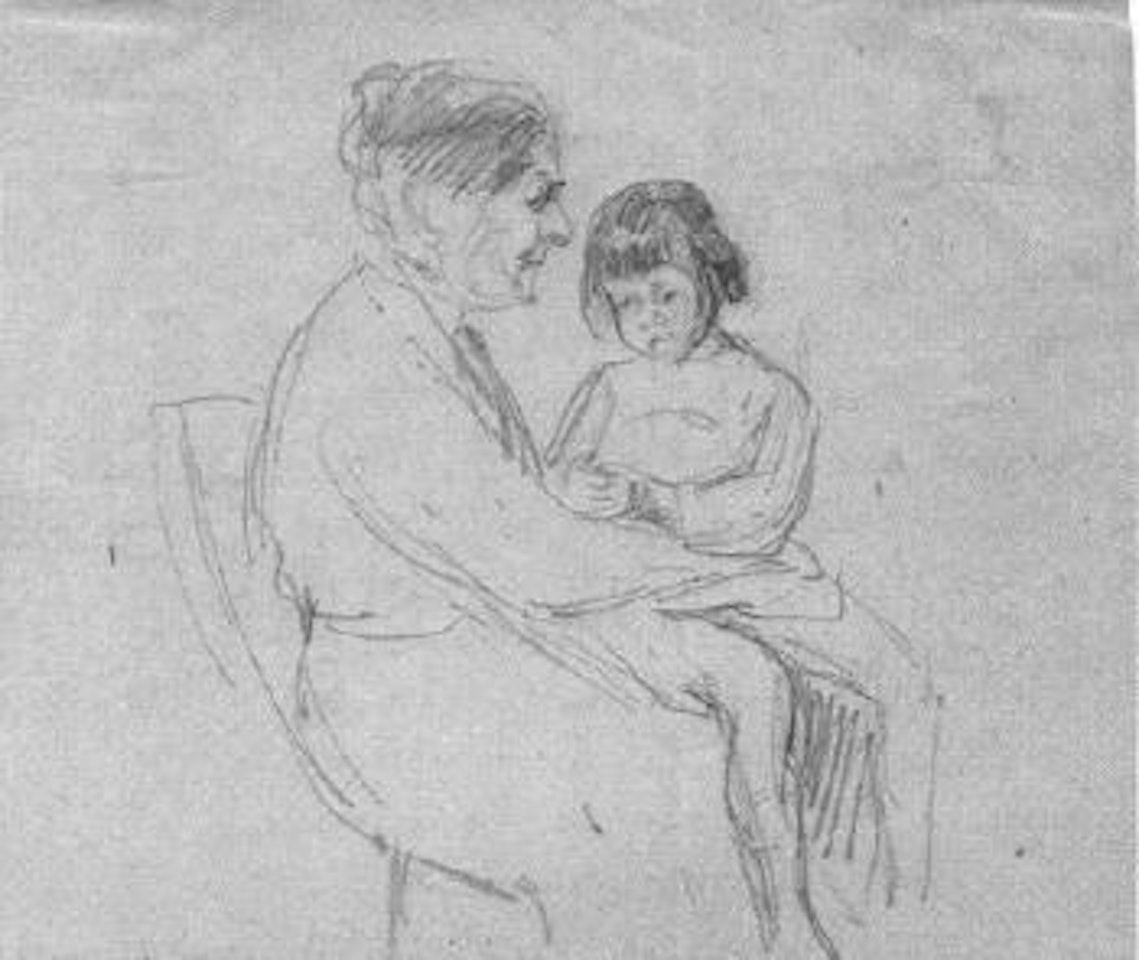 Grand-daughter Maria with Nanny Ida Schoenherr on bench by Max Liebermann