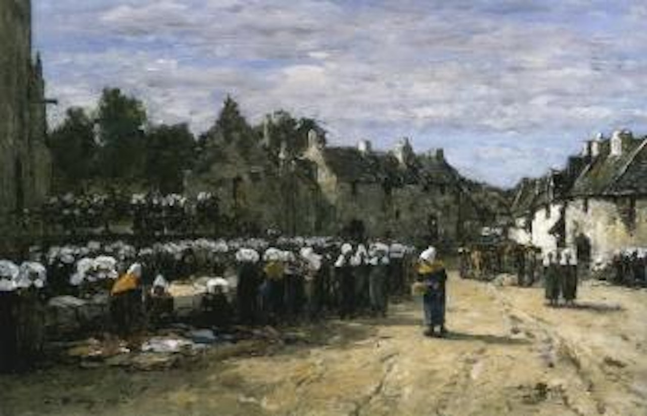 Le marche a Landenneau by Eugène Boudin