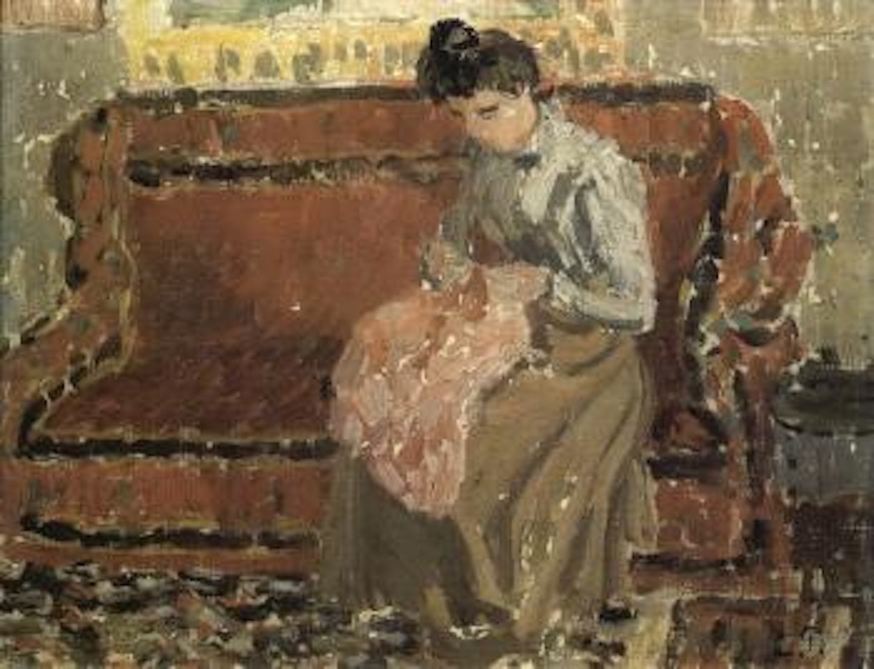 Jeune fille cousant by Camille Pissarro