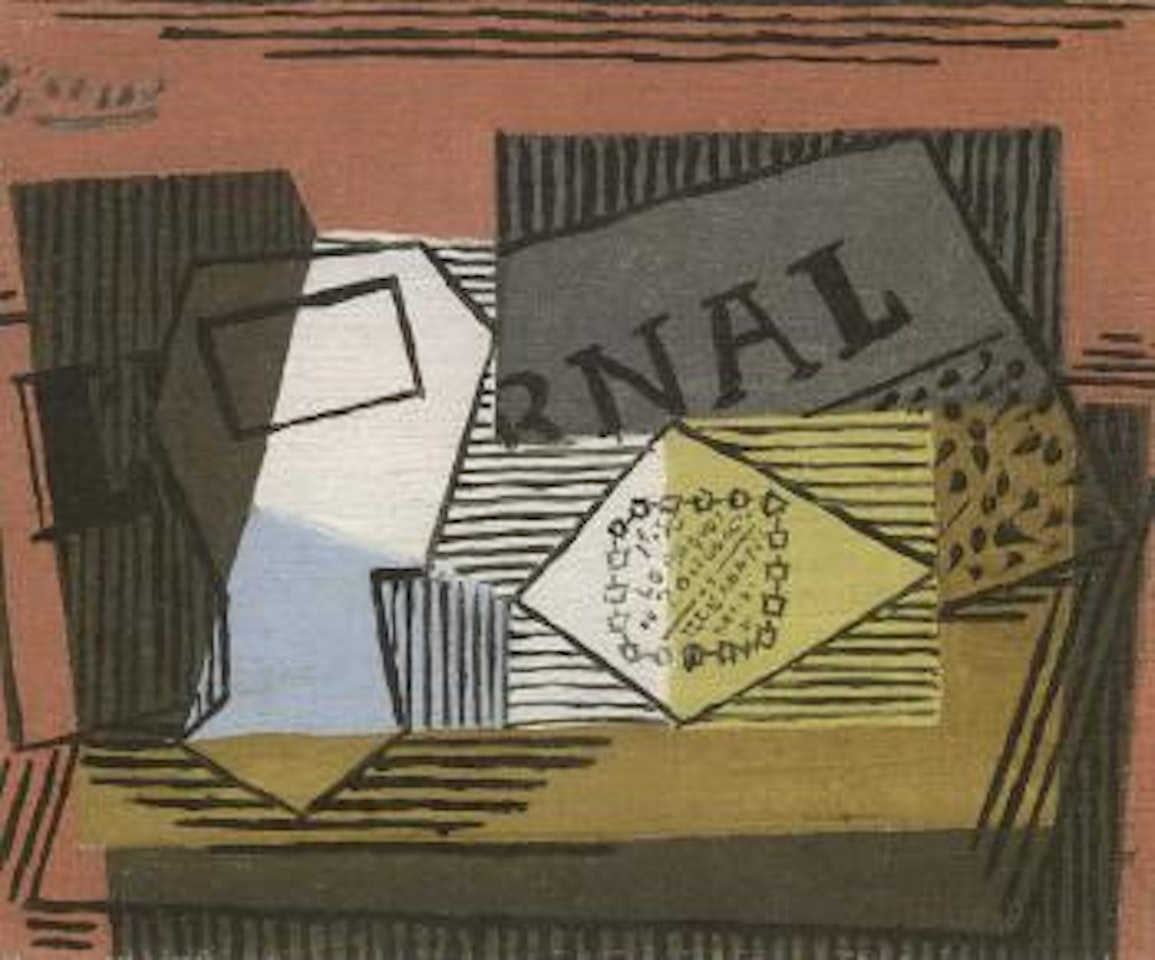 Verre, journal, paquet de tabac by Pablo Picasso