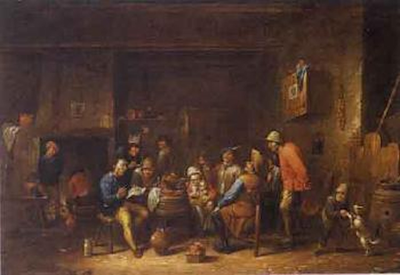 Peasants making merry in inn by Egbert van Heemskerk III