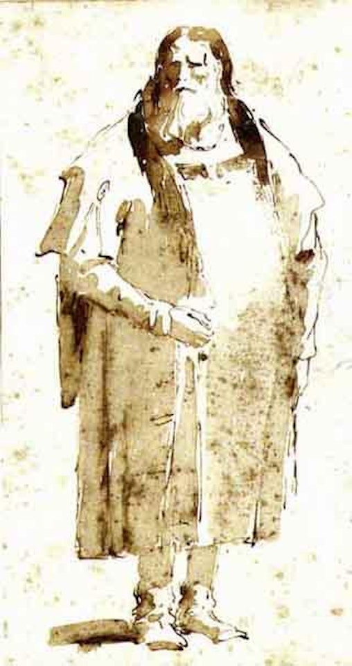 Standing bearded man wearing coat by Giovanni Battista Tiepolo
