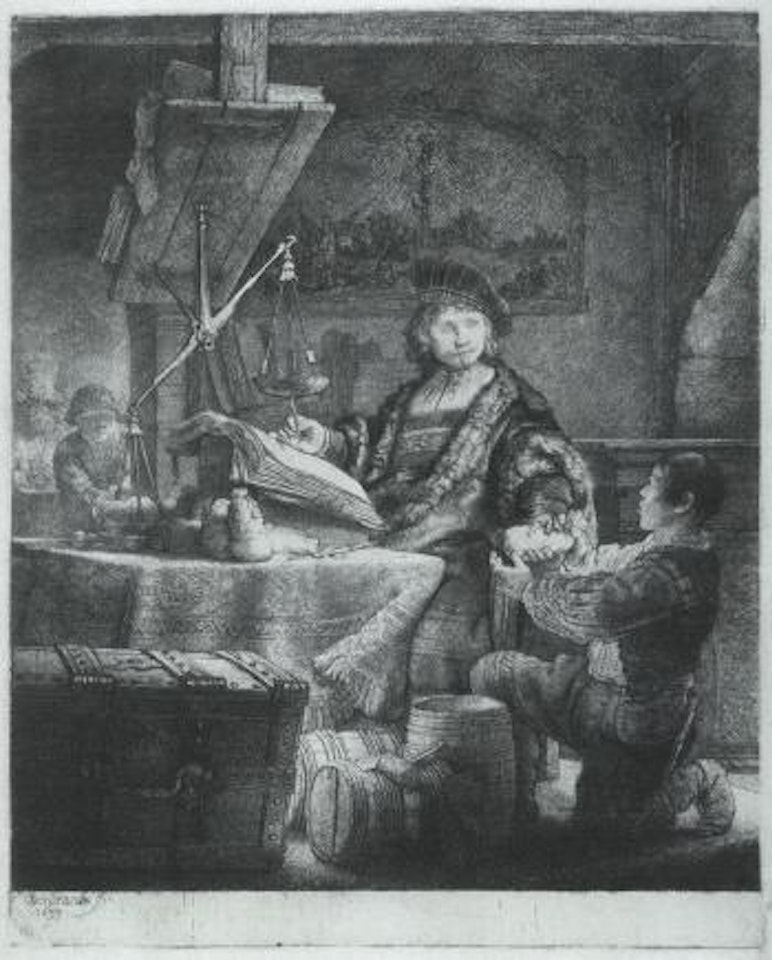 Jan Uitenbogaert called gold weigher by Attributed to Rembrandt Harmensz van Rijn