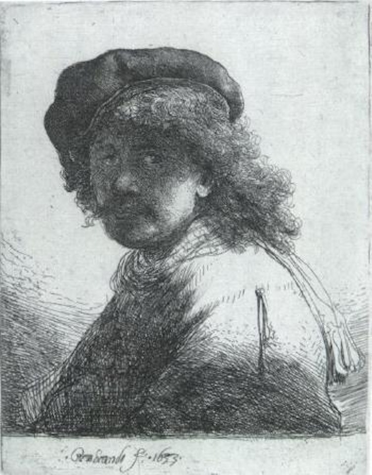 Self portrait with scarf round neck by Attributed to Rembrandt Harmensz van Rijn