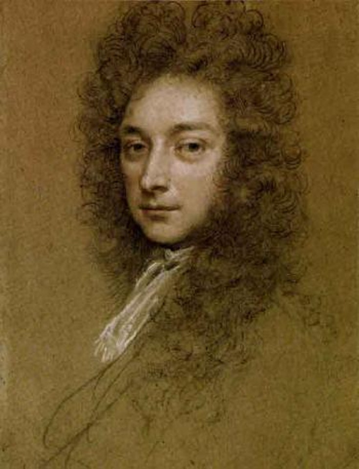 Portrait of gentleman, in flowing wig and wearing white neck cloth by English School