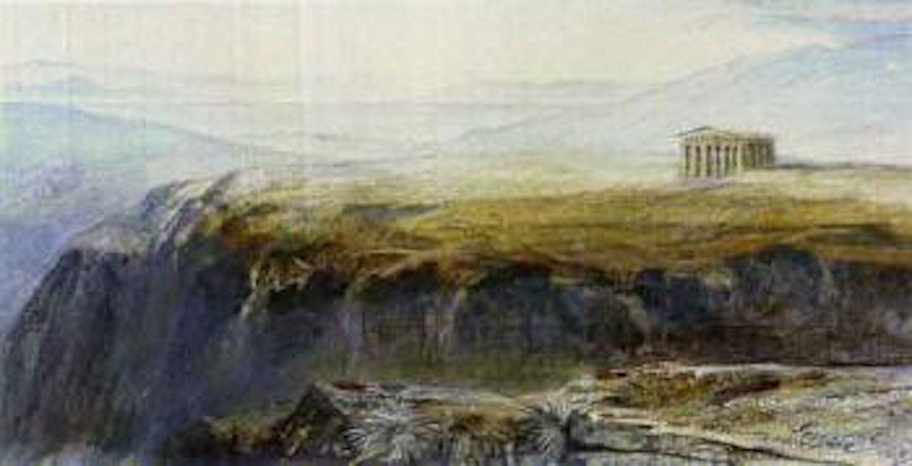 View of Doric temple, Segesta. View of Roman Campagna by Edward Lear