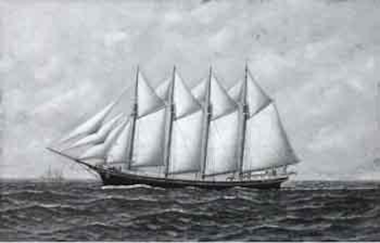 Four-masted schooner 'Clara Davis' on the high seas by Antonio Jacobsen