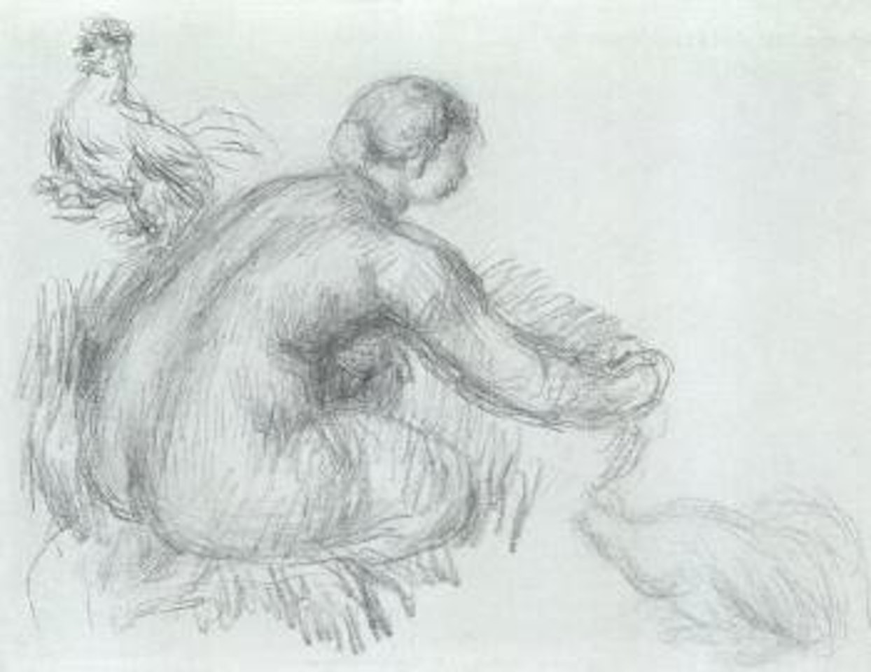 Jeune fille nue accroupie au Poulailler by Pierre-Auguste Renoir
