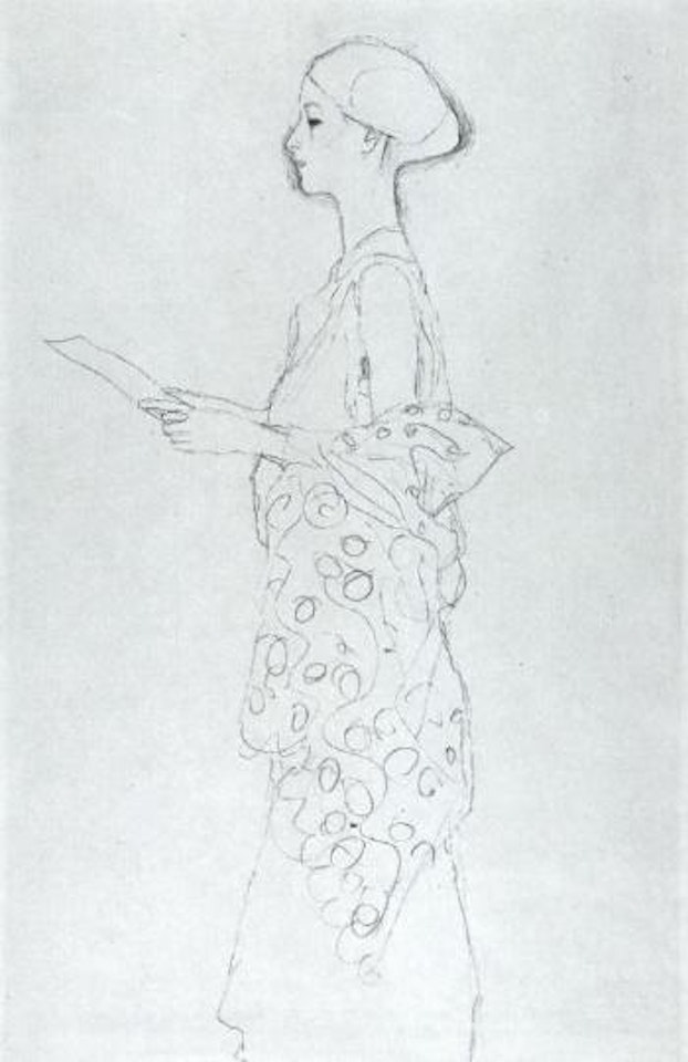 Singing or reading woman by Gustav Klimt