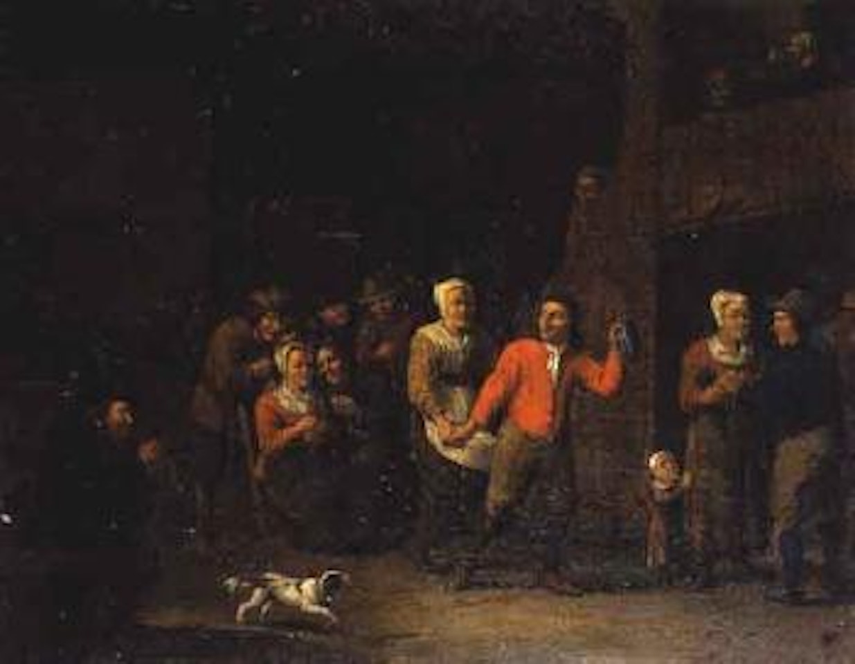 Busy interior scene by Dutch School