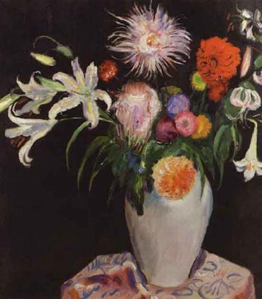 Lilies and chrysanthemums in vase by Jan Sluyters