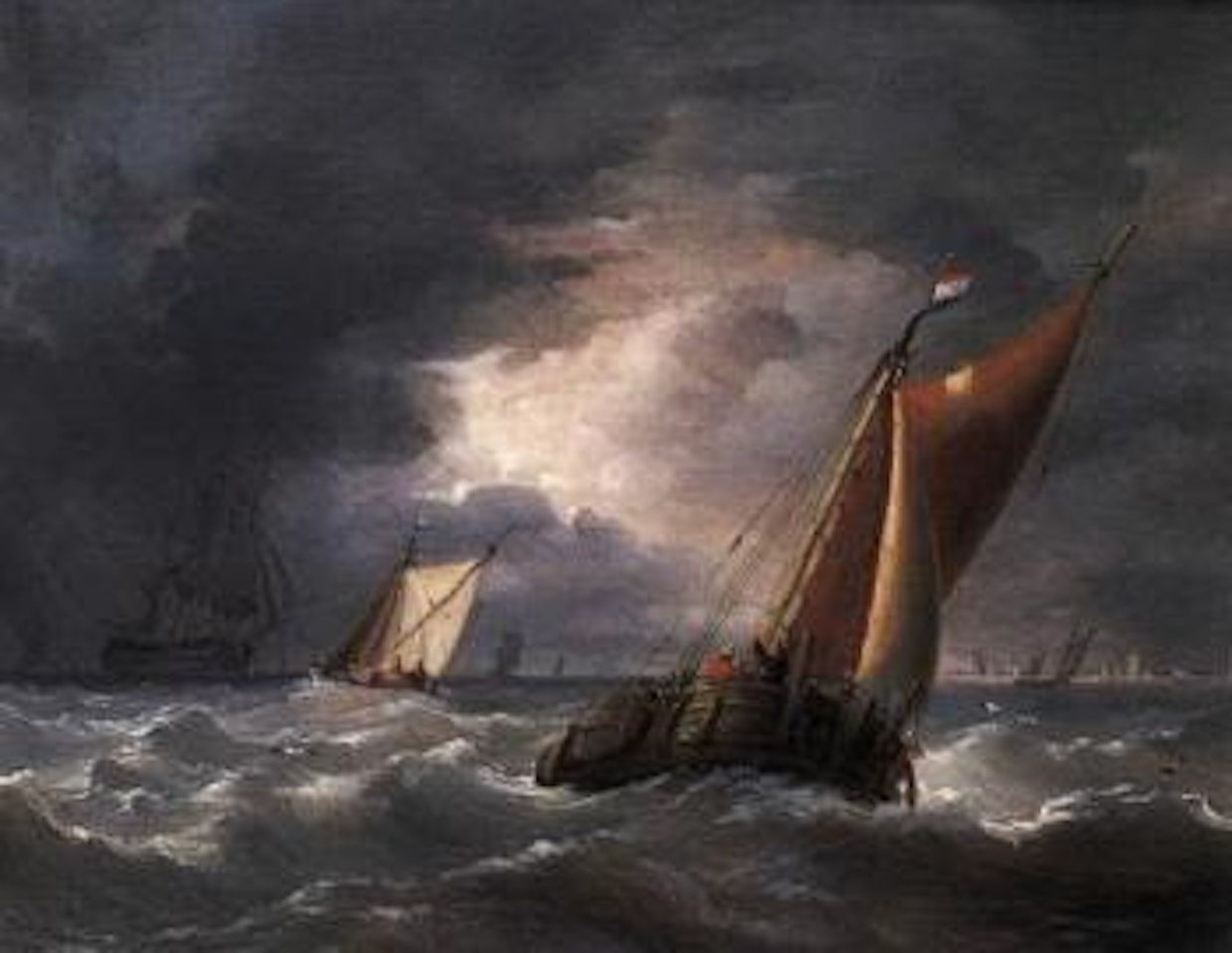Spritsail Dutch barges running before squall by Charles Martin Powell
