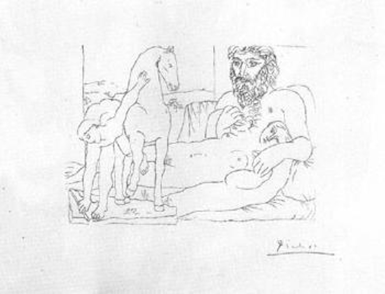 Le repos du sculpteur devant le jeune cavalier by Pablo Picasso