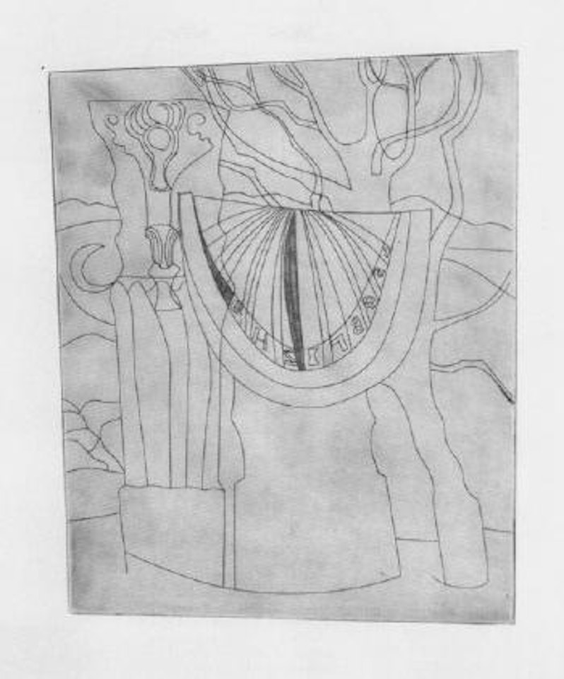 Turkish sundial, tree, column and moon by Ben Nicholson, O.M.