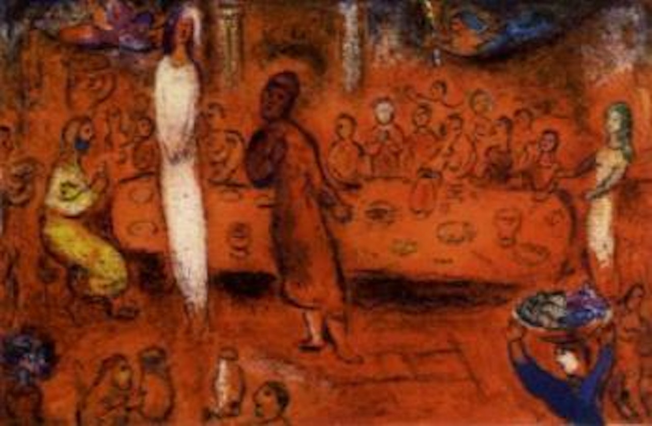 Megacles reconnait sa fille pendant le festin by Marc Chagall