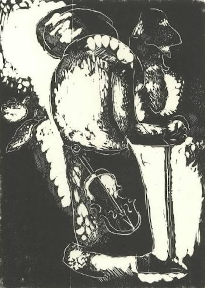 Jewish violinist in Witebsk -man with bag. by Marc Chagall
