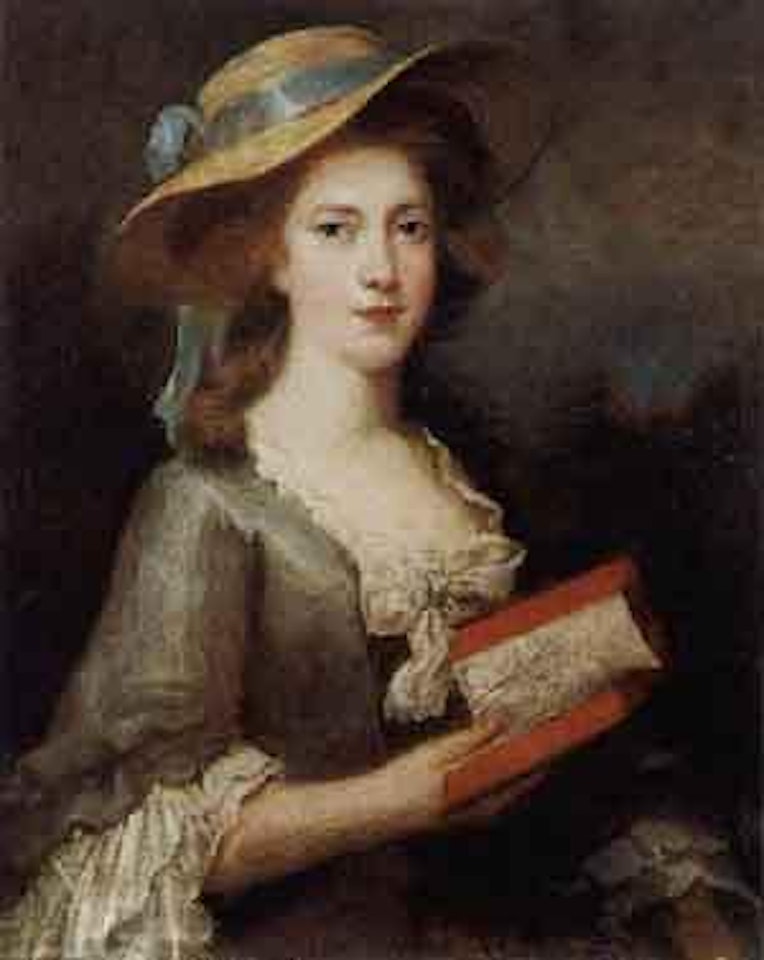 Portrait of young woman with book by English School