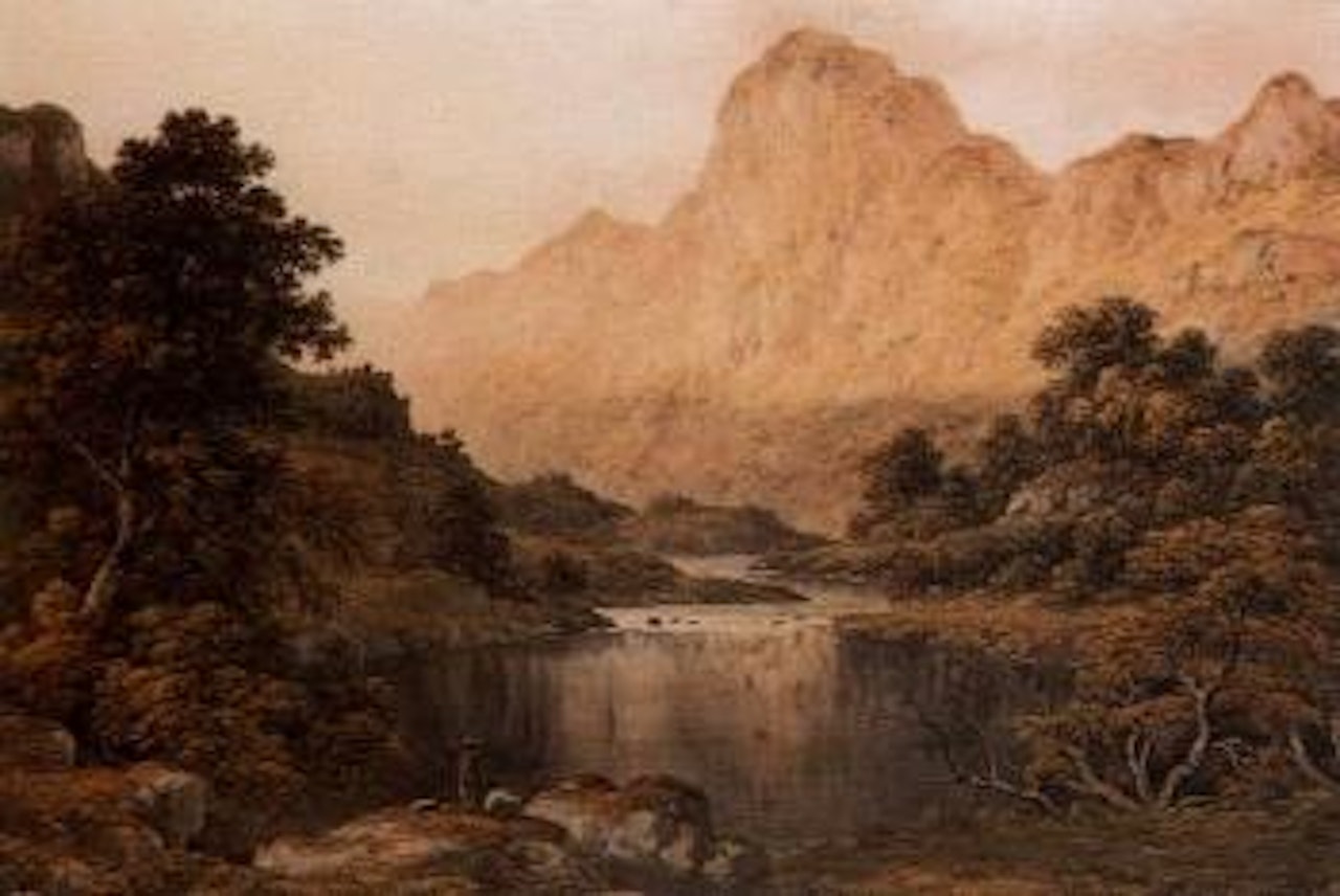Travellers by a stream in the Lake District by John Glover