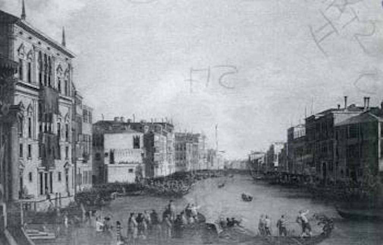 View of Grand Canal looking towards Rialto, Venice by Canaletto