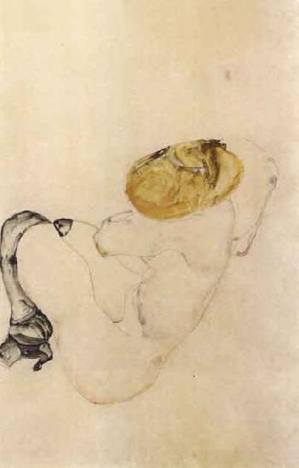 Angstlich kauerndes junges Madchen by Egon Schiele