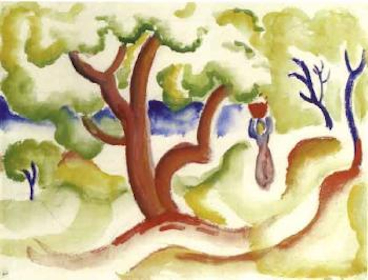 Frau mit Korb unter Baumen by August Macke