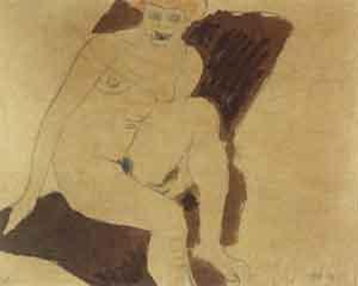 Weiblicher sitzender Akt. Stilleben mit Stammesfiguren by Max Pechstein