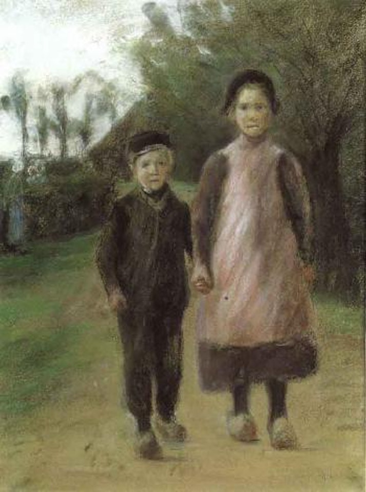 Junge und Madchen auf der Dorfstrasse by Max Liebermann