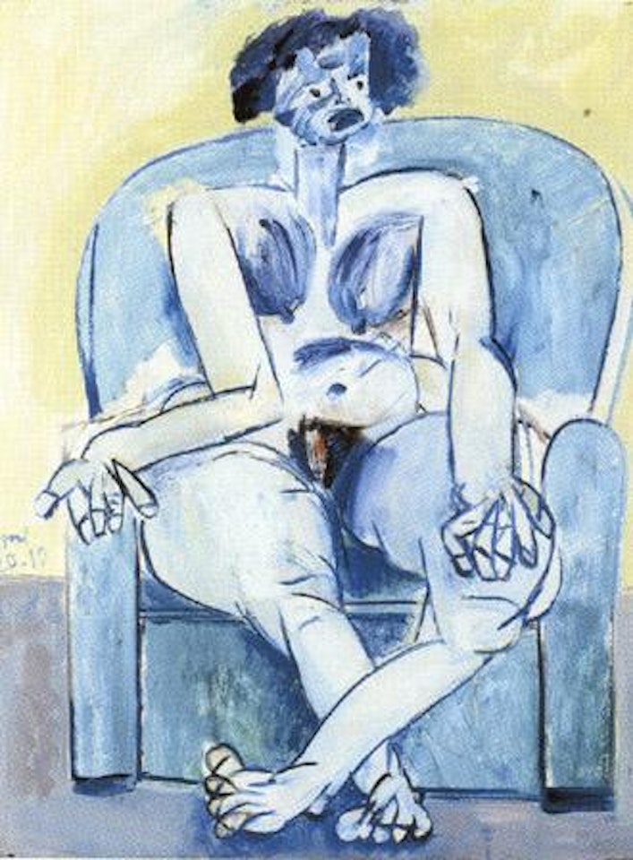 Nude model in chair by Louis Cane