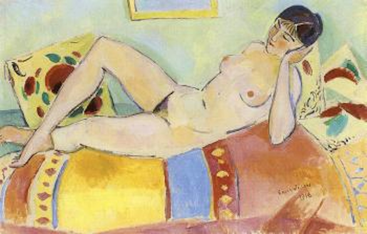Reclining nude model with cushions by Einar Jolin