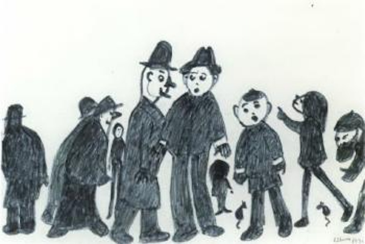Group of figures walking and talking by Laurence Stephen Lowry