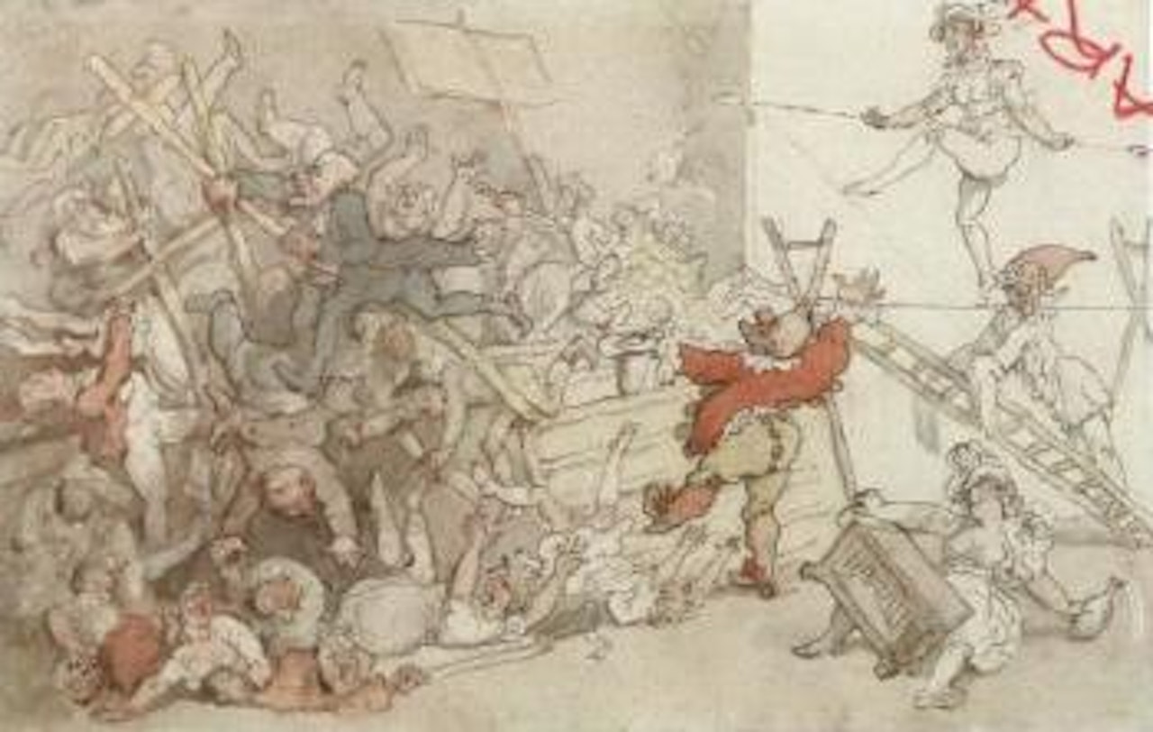 Dr Syntax involved in collapse of theatrical booth by Thomas Rowlandson