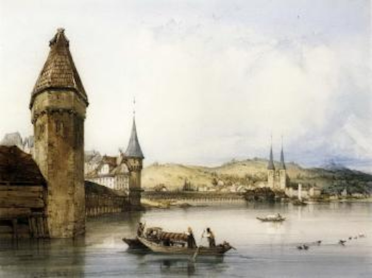 Town of Lucerne on lake of quatre cantons by William Callow