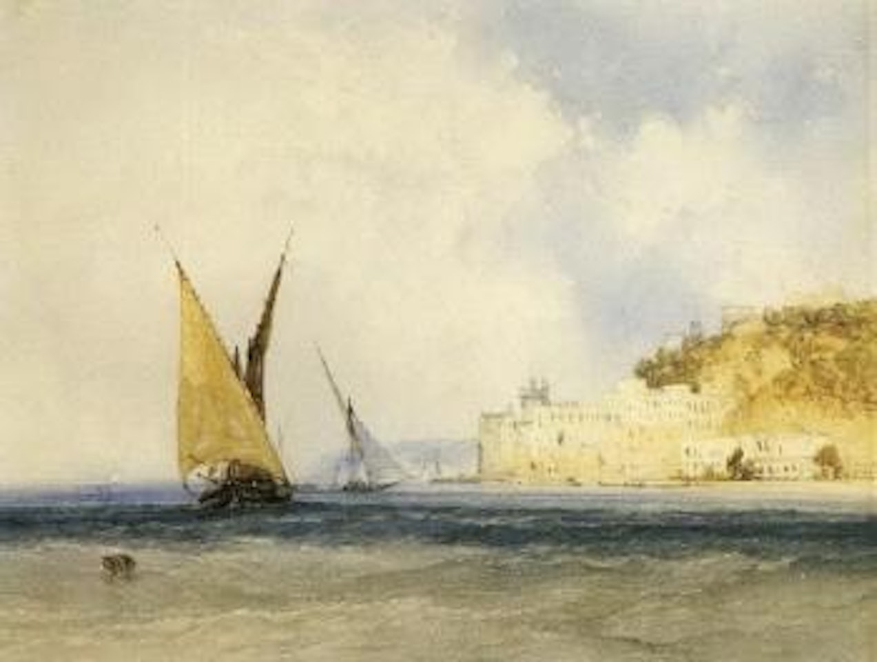 Shipping off Mediterranean coast by William Callow