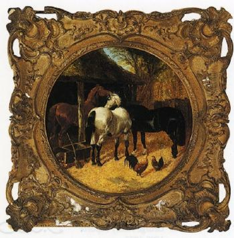 Farmyard scene with horses and chickens by John Frederick Herring