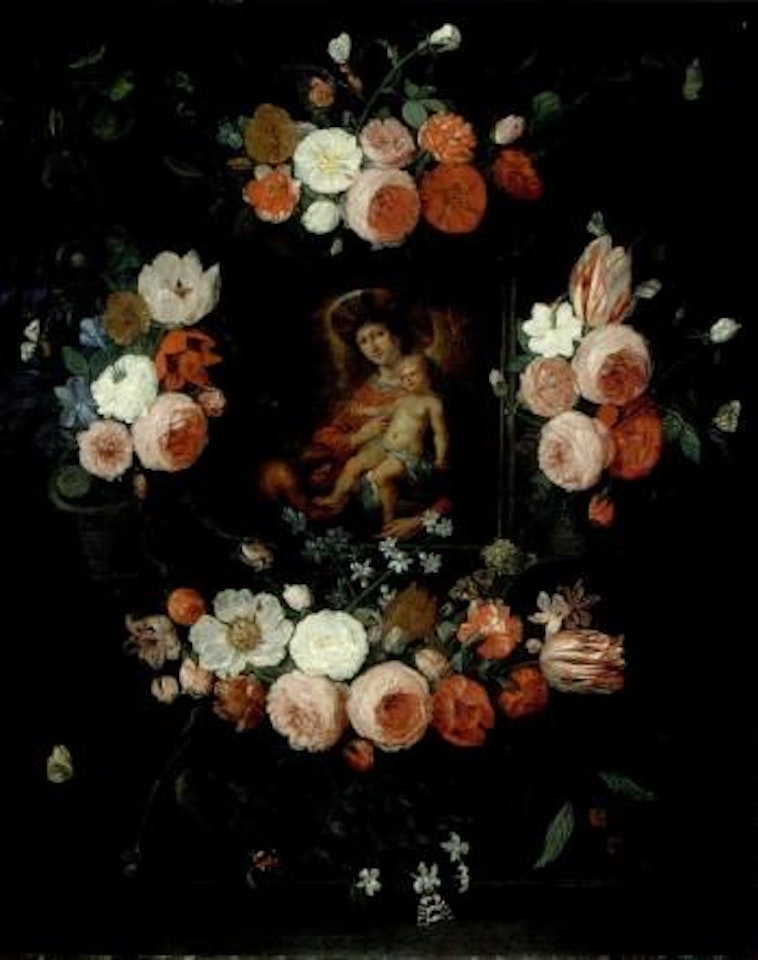 Still life of flowers and insects surrounding cartouche by Jan Van Kessel The Elder