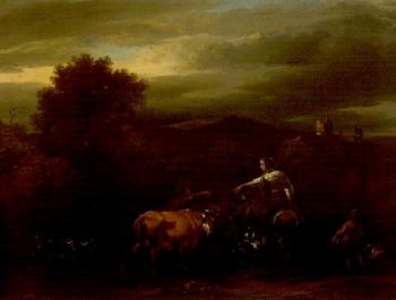 River landscape at dusk with herdsman driving cattle by Nicolaes Pietersz Berchem