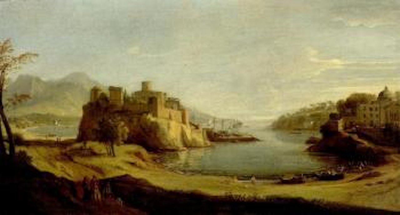 Idealised view of fortified castle. View of Badia Fiesolana by Gaspar van Wittel