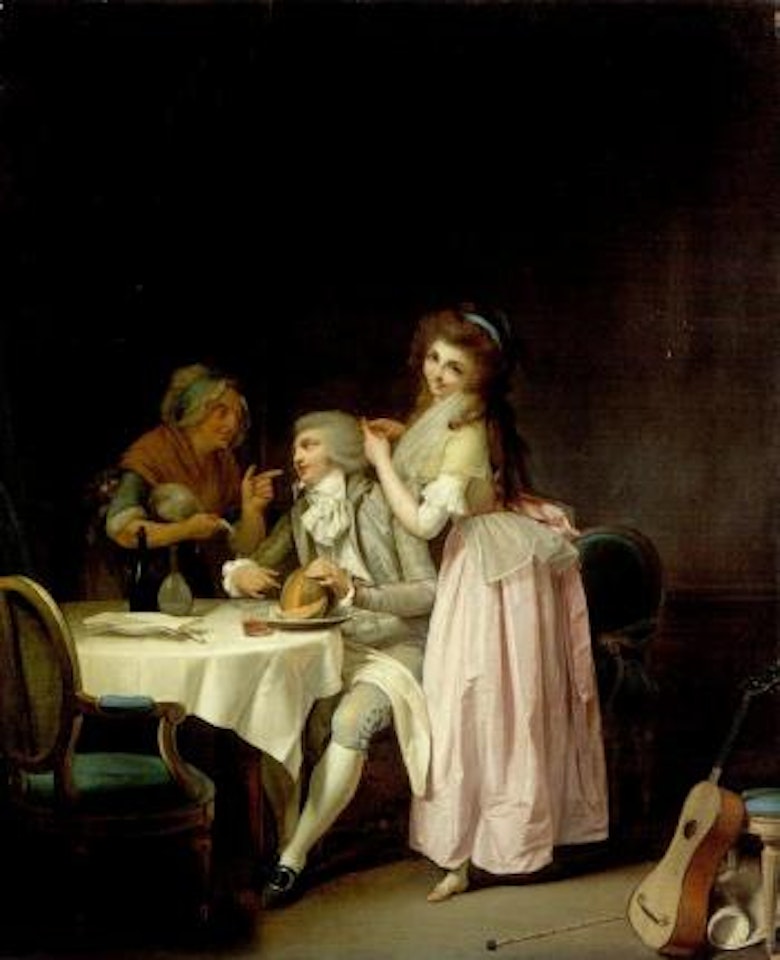 Young couple at table, 'la moquerie' by Louis-Leopold Boilly