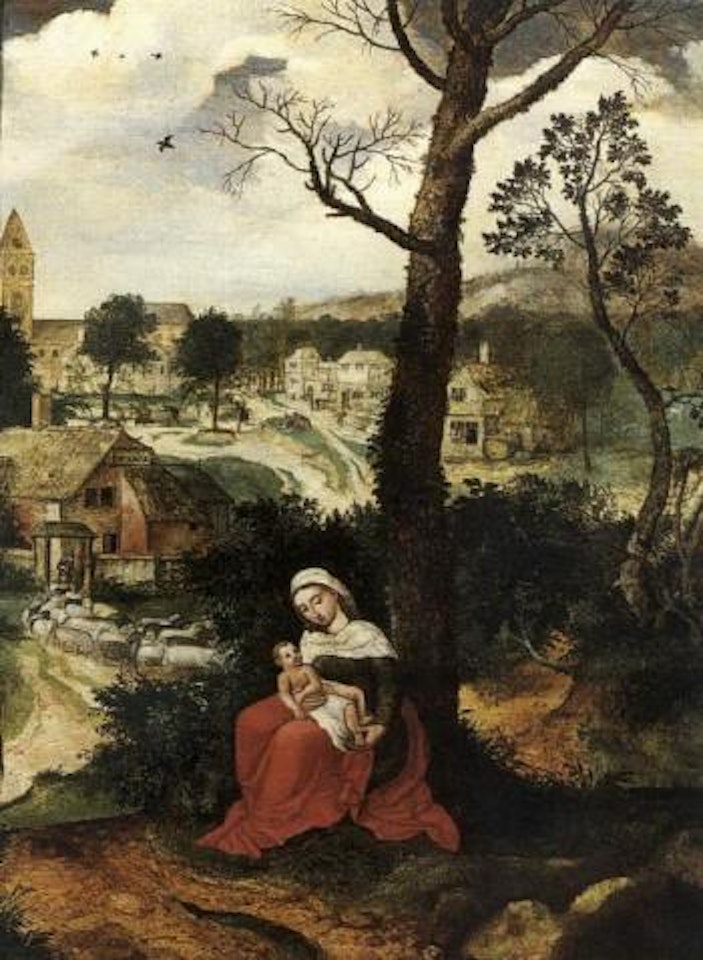 Madonna and Child in wooded landscape by Attributed to Pieter Coecke van Aelst I